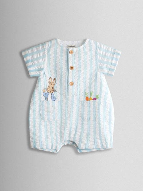 JoJo Maman Bébé Blue Stripe Peter Rabbit™ Cheesecloth Romper image 1