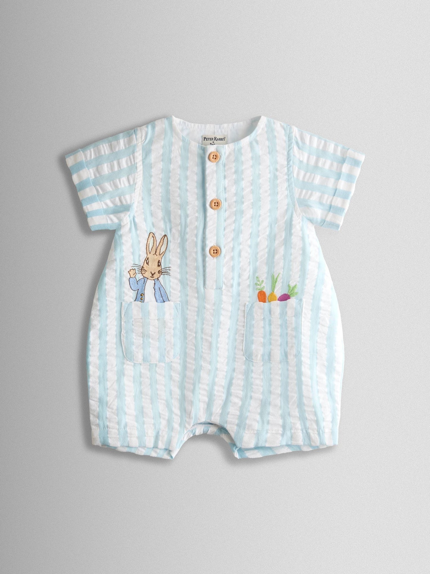 JoJo Maman Bébé Blue Stripe Peter Rabbit™ Cheesecloth Romper image 1