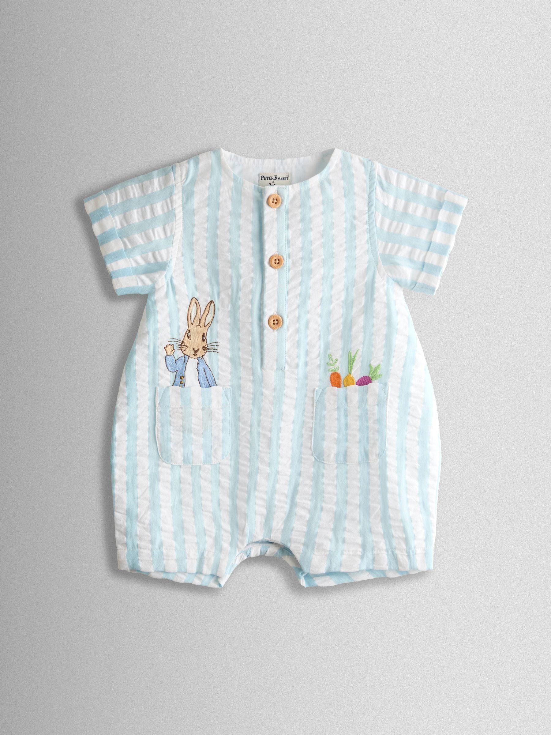 JoJo Maman Bébé Blue Stripe Peter Rabbit™ Cheesecloth Romper image 1