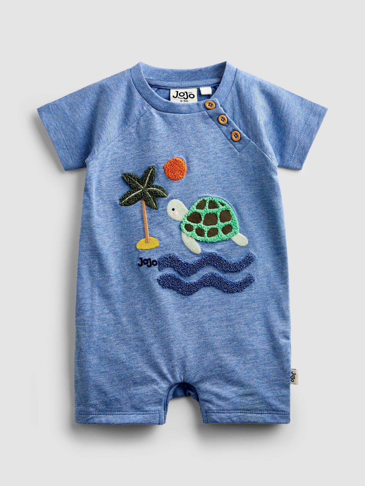 JoJo Maman Bébé Blue Turtle Appliqué Romper & Hat Set image 3