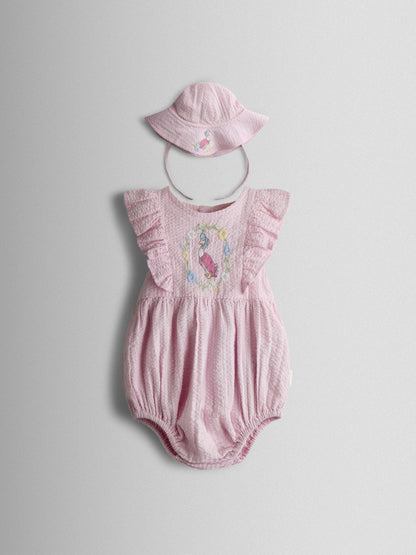 JoJo Maman Bébé Pink Jemima Puddle-Duck Embroidered Romper & Hat Set image 1