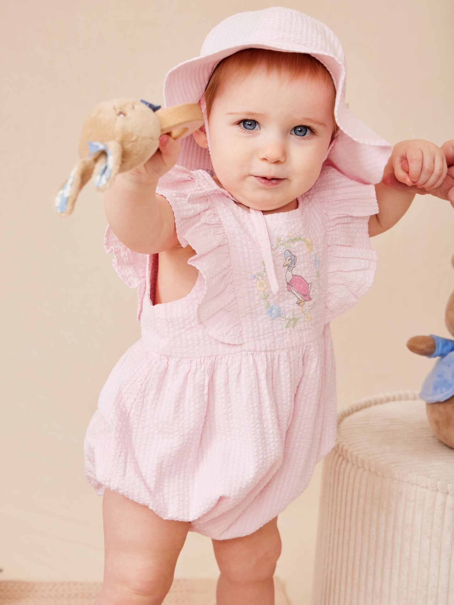 JoJo Maman Bébé Pink Jemima Puddle-Duck Embroidered Romper & Hat Set image 2