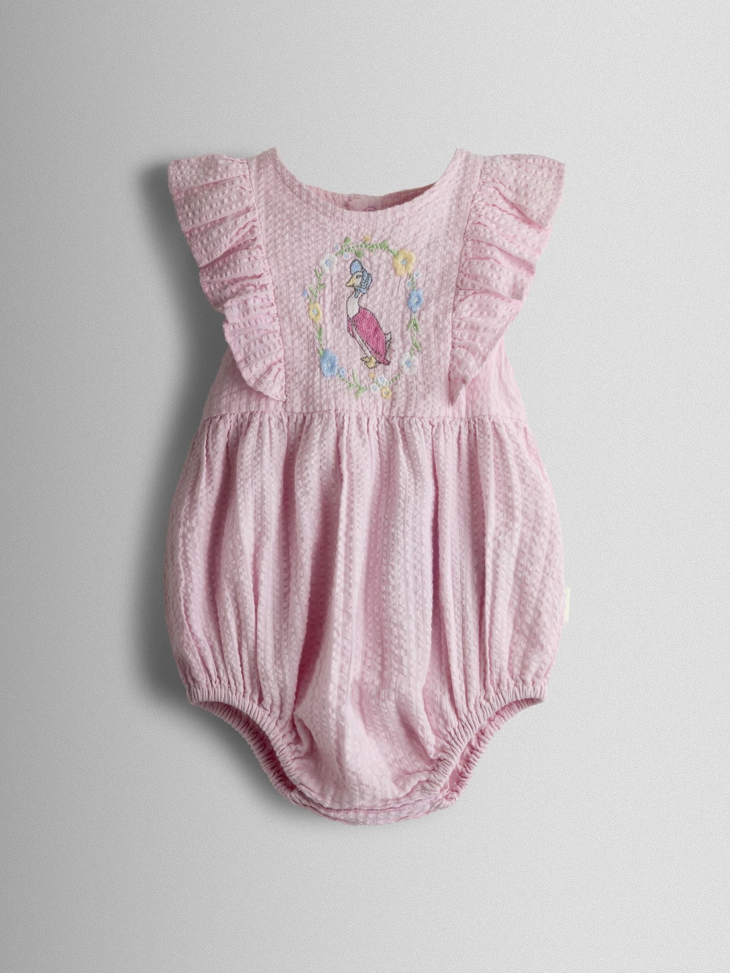 JoJo Maman Bébé Pink Jemima Puddle-Duck Embroidered Romper & Hat Set image 3
