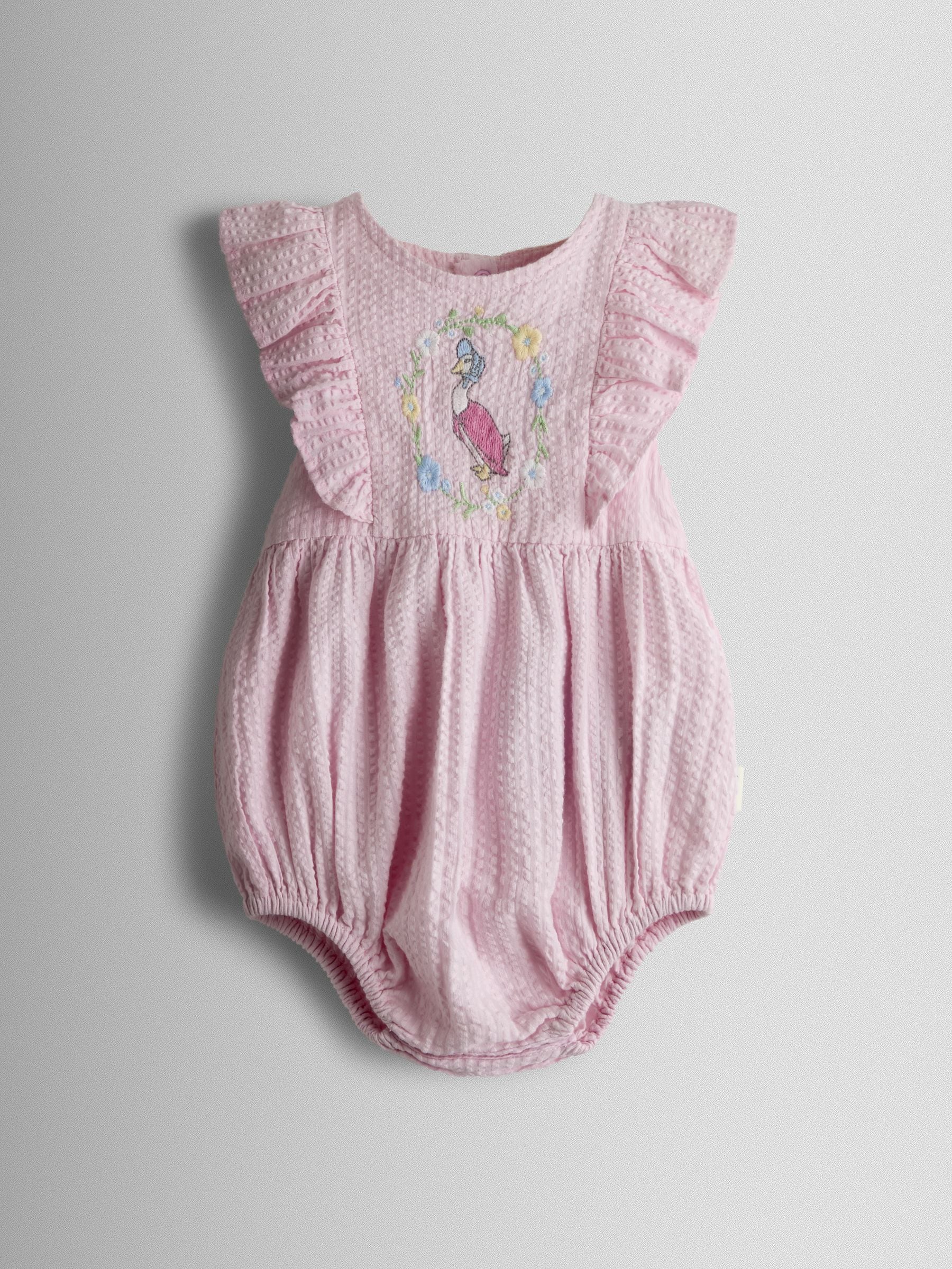 JoJo Maman Bébé Pink Jemima Puddle-Duck Embroidered Romper & Hat Set image 3