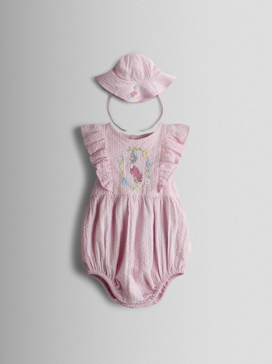 JoJo Maman Bébé Pink Jemima Puddle-Duck Embroidered Romper & Hat Set image 1