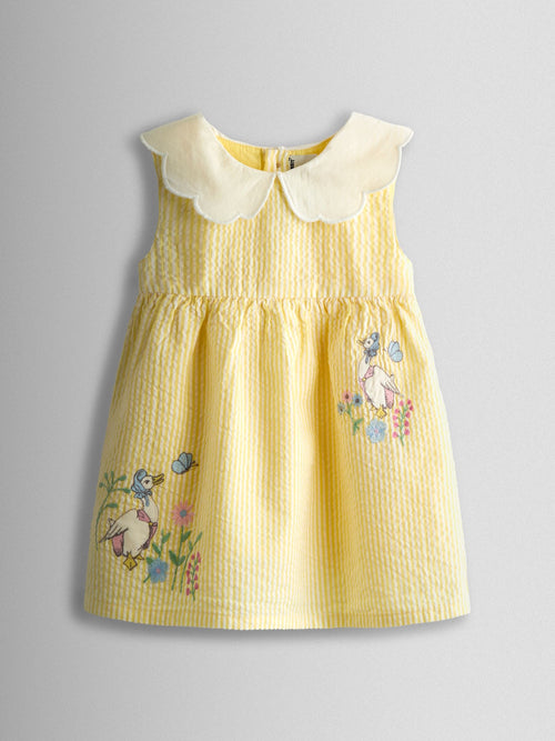 JoJo Maman Bébé Yellow Jemima Puddle-Duck Embroidered Dress & Knicker Set image 1
