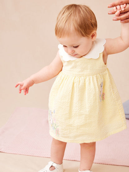 JoJo Maman Bébé Yellow Jemima Puddle-Duck Embroidered Dress & Knicker Set image 2