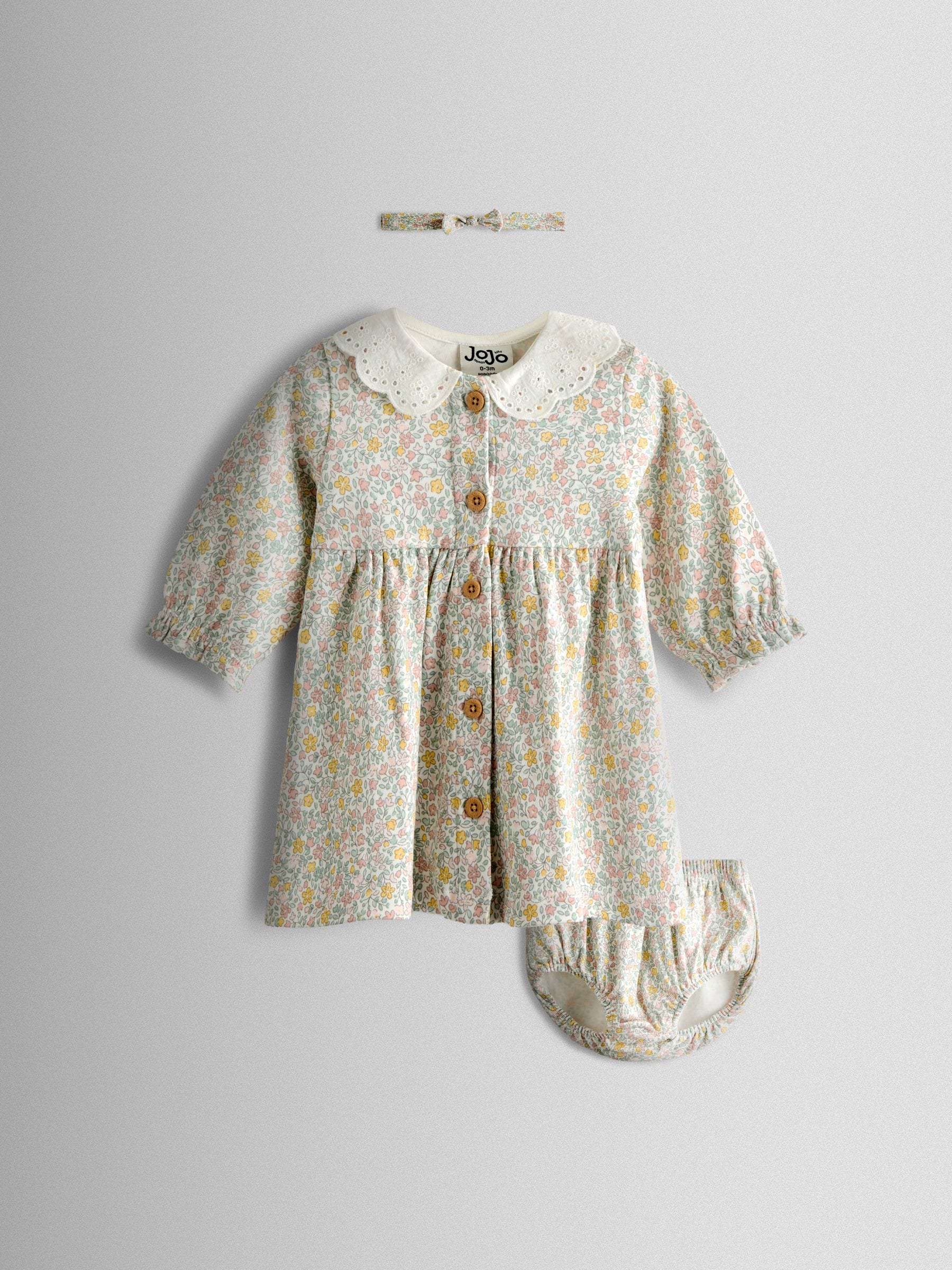 JoJo Maman Bébé Cream Ditsy Floral Ditsy Dress & Knicker Set image 1