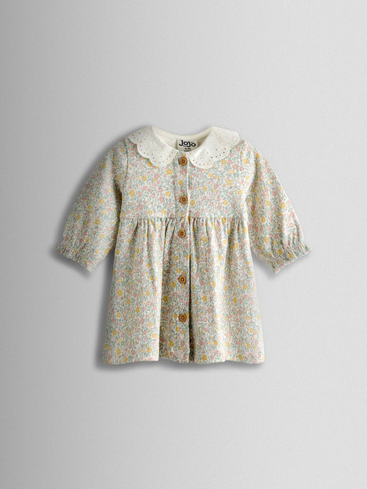 JoJo Maman Bébé Cream Ditsy Floral Ditsy Dress & Knicker Set image 2
