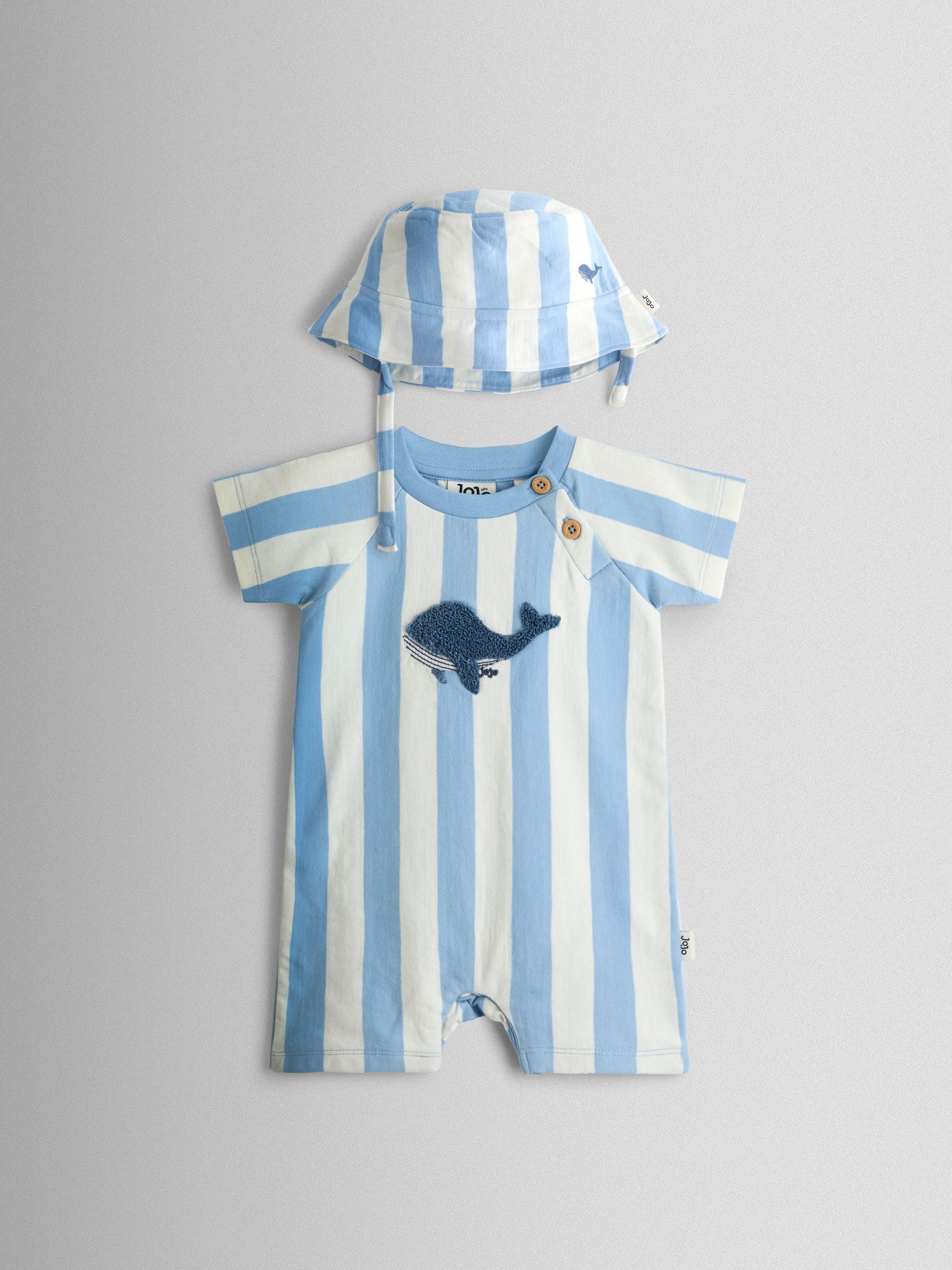 JoJo Maman Bébé Blue Whale Appliqué Romper & Hat Set image 3