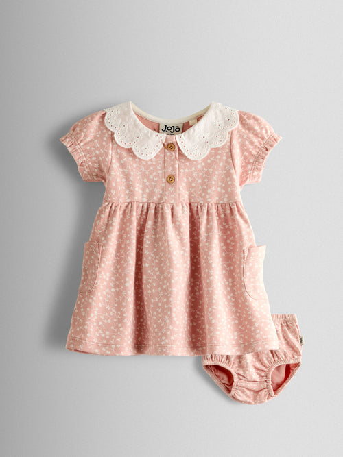 JoJo Maman Bébé Pink Floral Dress, Knicker & Headband Set image 1