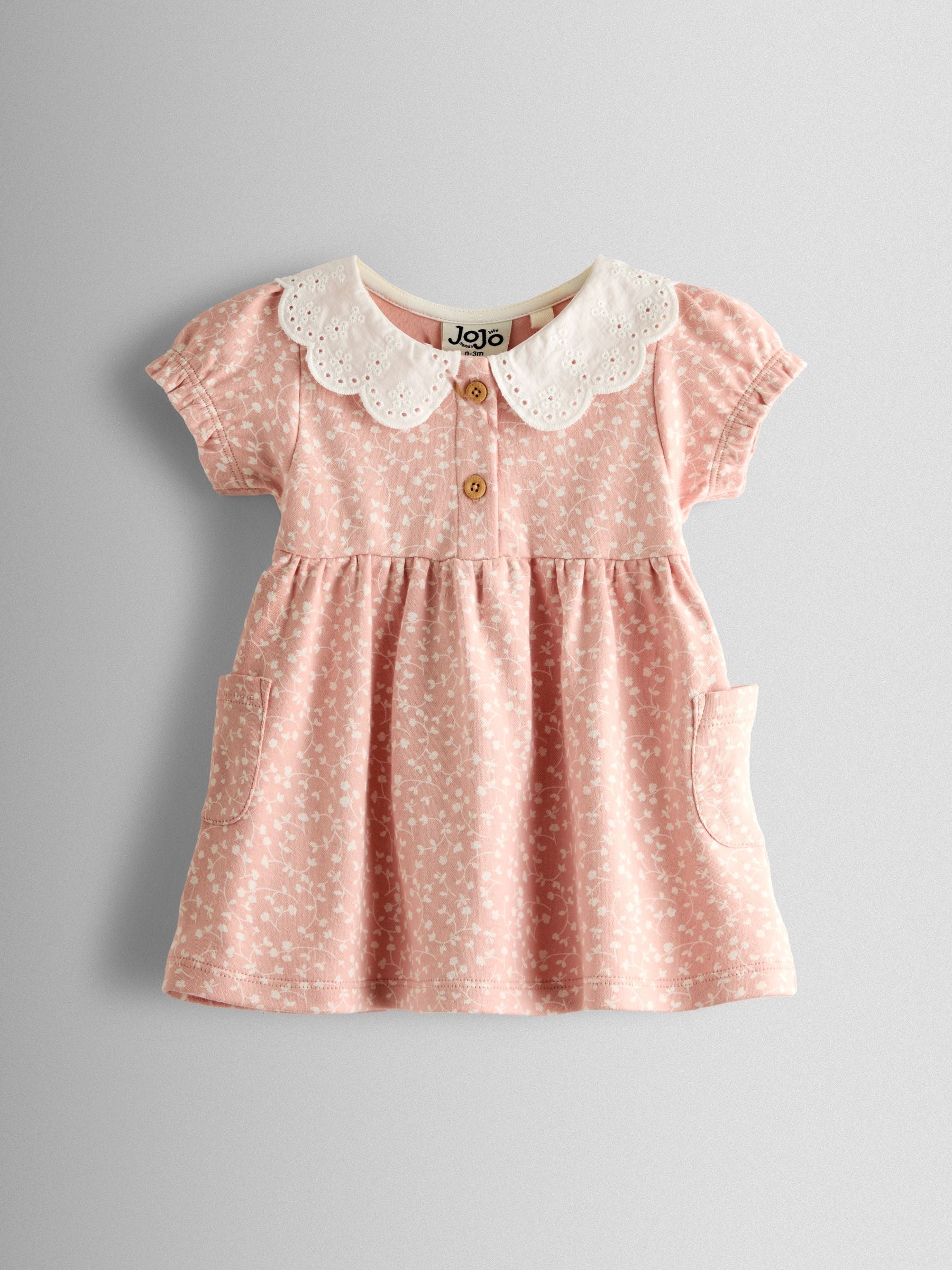 JoJo Maman Bébé Pink Floral Dress, Knicker & Headband Set image 2