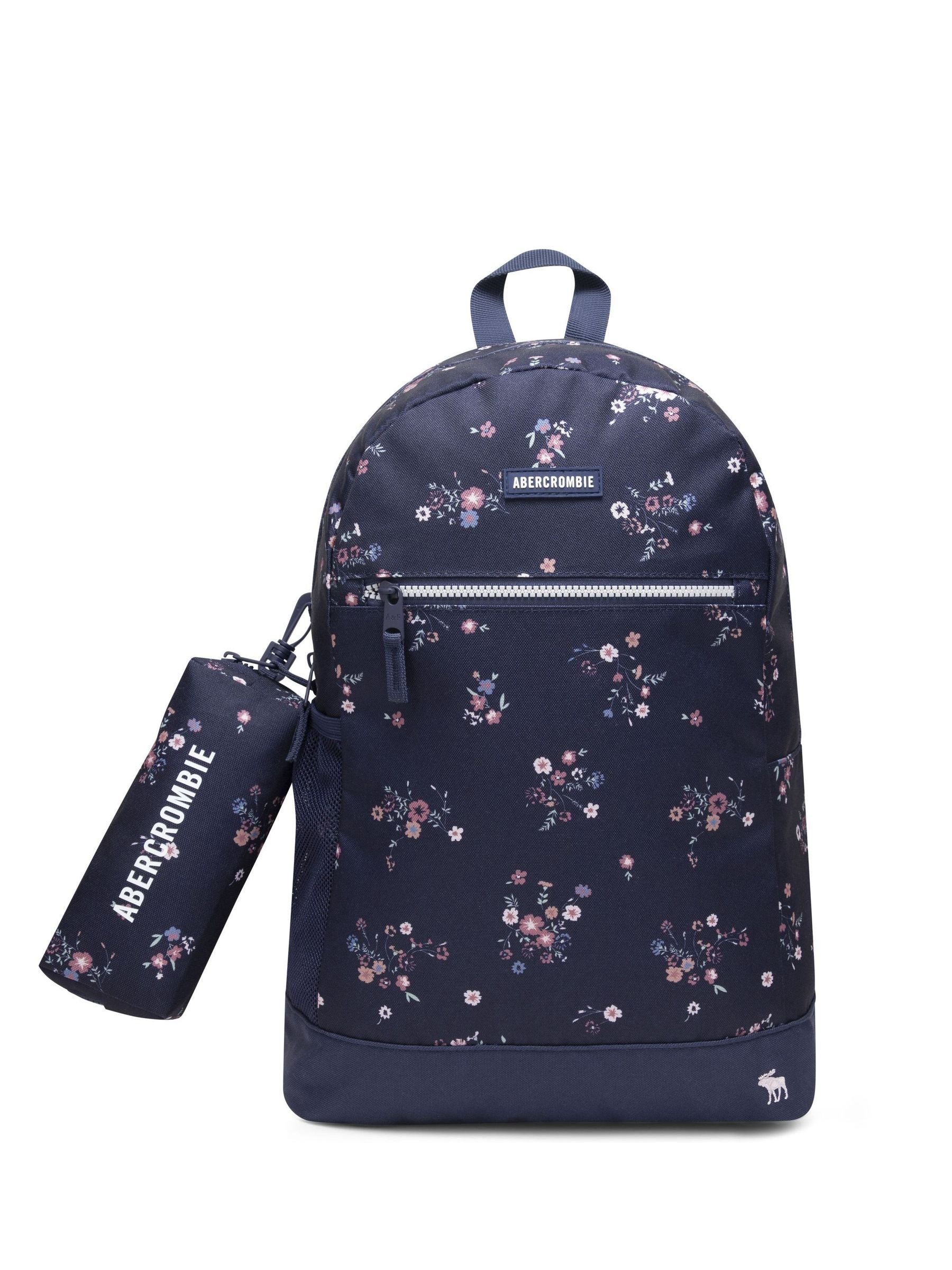 Abercrombie & Fitch Navy Blue Floral Backpack with Pencil Case image 1
