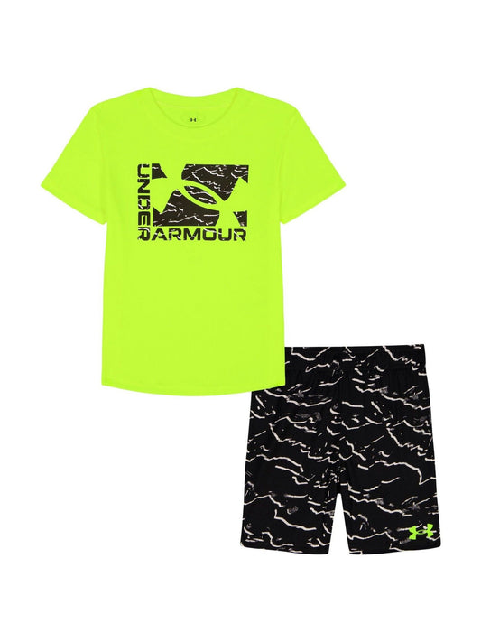 Under Armour Yellow Tech Printed Short Sleeve T-Shirt and Shorts Set image 1