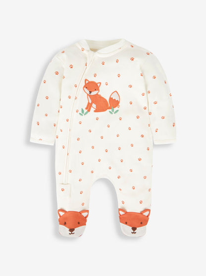 JoJo Maman Bébé Cream Fox Appliqué Zip Sleepsuit image 4