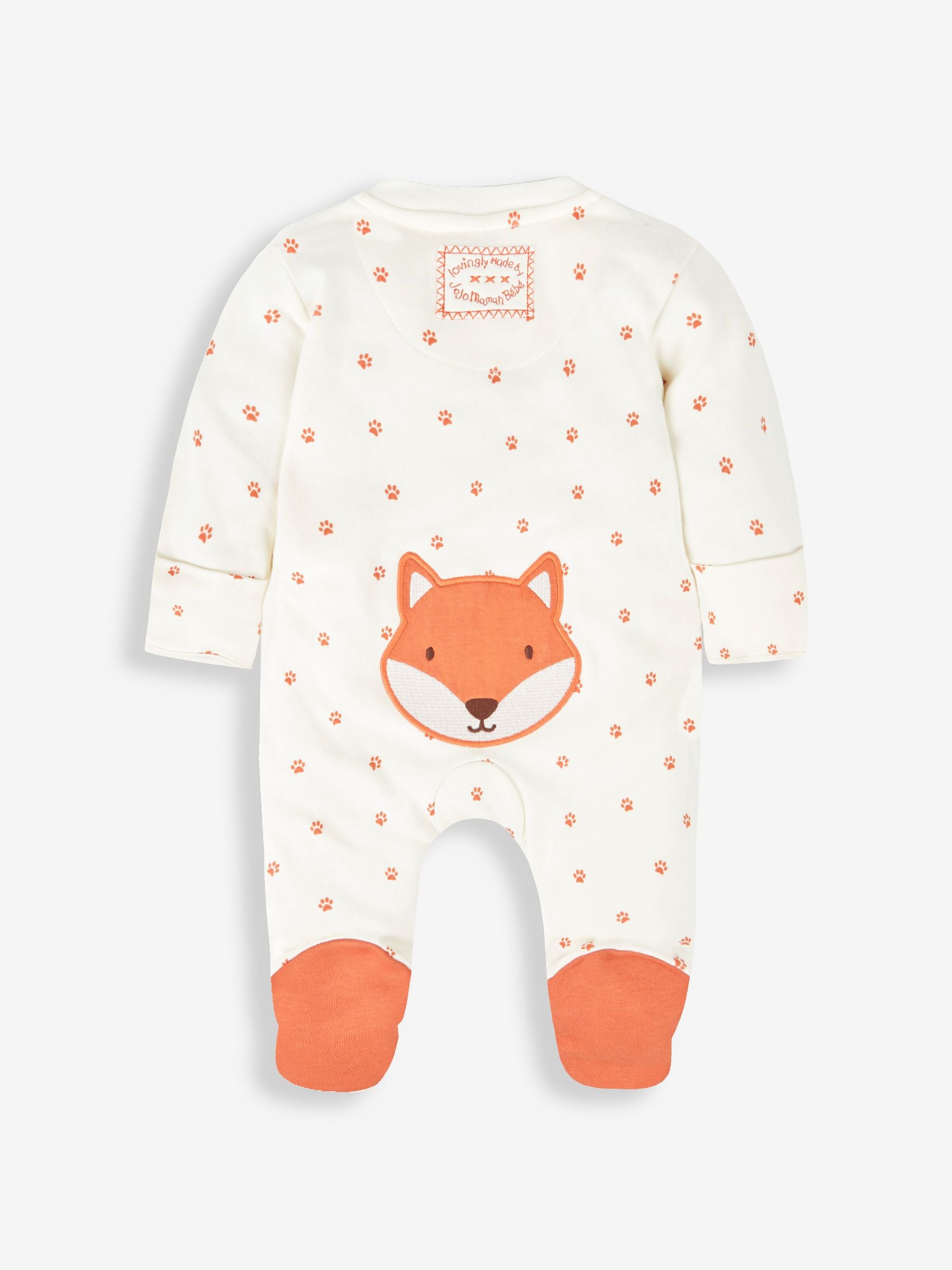 JoJo Maman Bébé Cream Fox Appliqué Zip Sleepsuit image 5