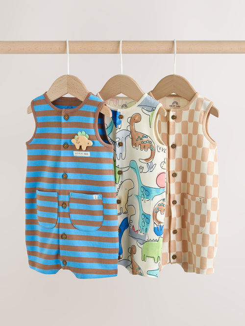Blue Dino Print Vest Jersey Baby Romper image 1