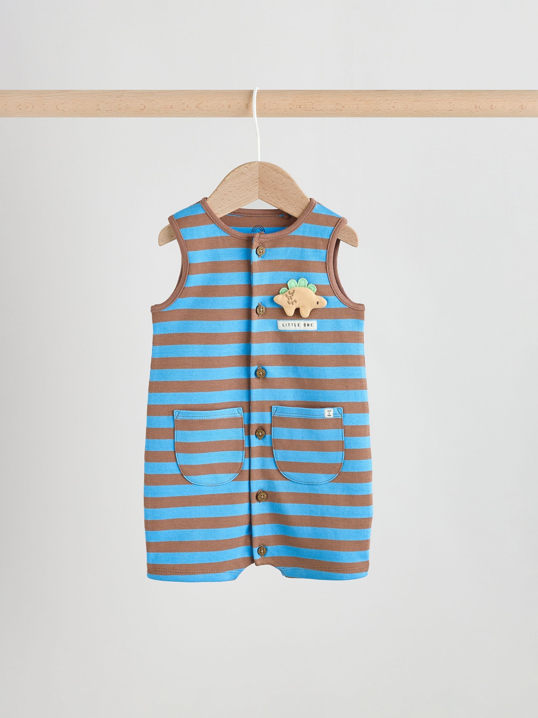 Blue Dino Print Vest Jersey Baby Romper image 3