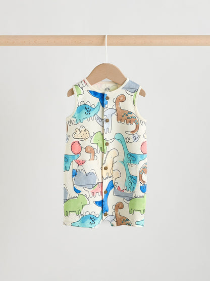 Blue Dino Print Vest Jersey Baby Romper image 4