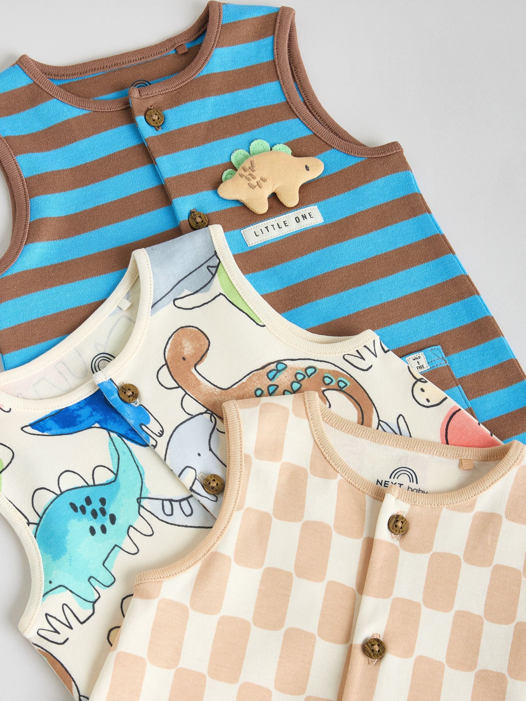 Blue Dino Print Vest Jersey Baby Romper image 8