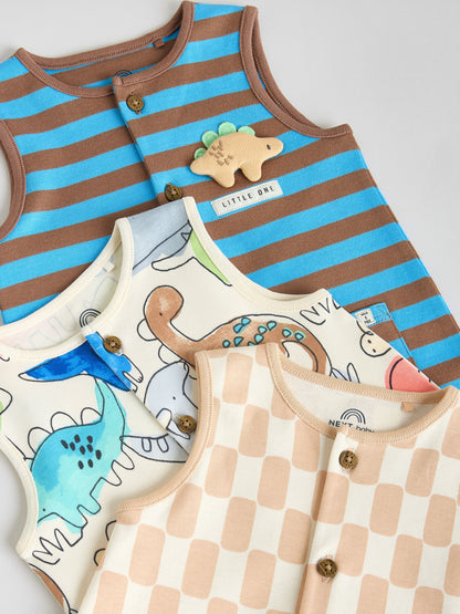 Blue Dino Print Vest Jersey Baby Romper image 8