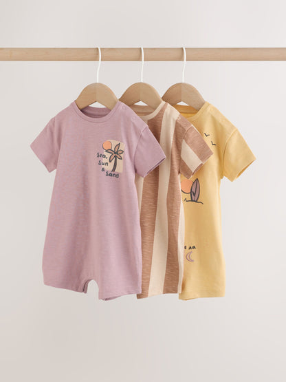 Neutral Palm Print Jersey Baby Rompers 3 Pack image 1