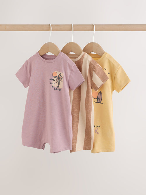 Neutral Palm Print Jersey Baby Rompers 3 Pack image 1