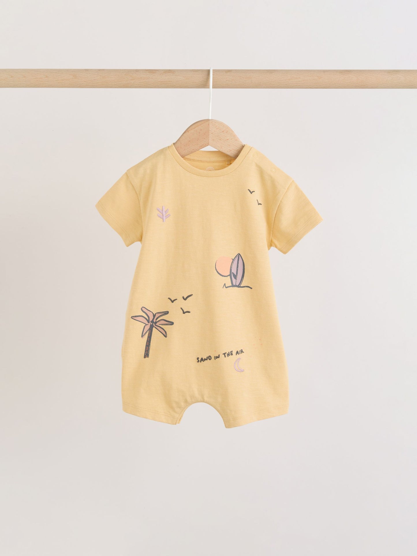 Neutral Palm Print Jersey Baby Rompers 3 Pack image 4