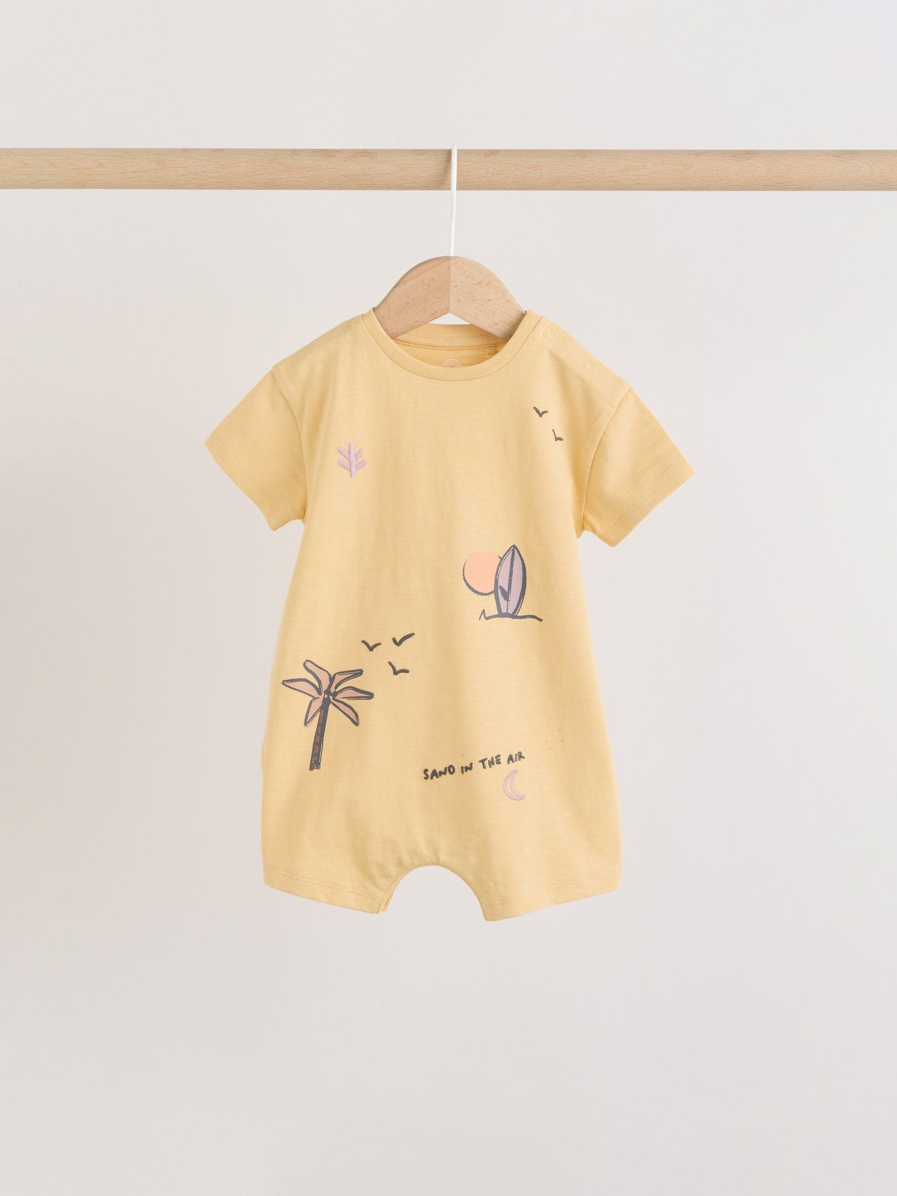 Neutral Palm Print Jersey Baby Rompers 3 Pack image 4