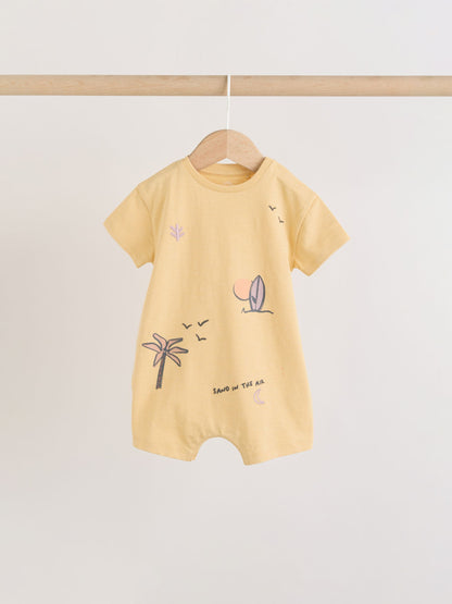 Neutral Palm Print Jersey Baby Rompers 3 Pack image 4