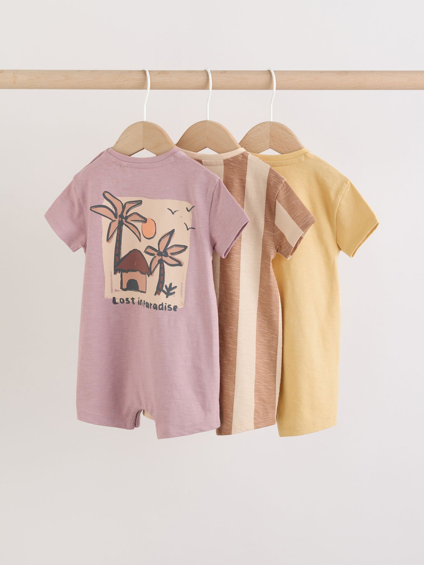 Neutral Palm Print Jersey Baby Rompers 3 Pack image 5