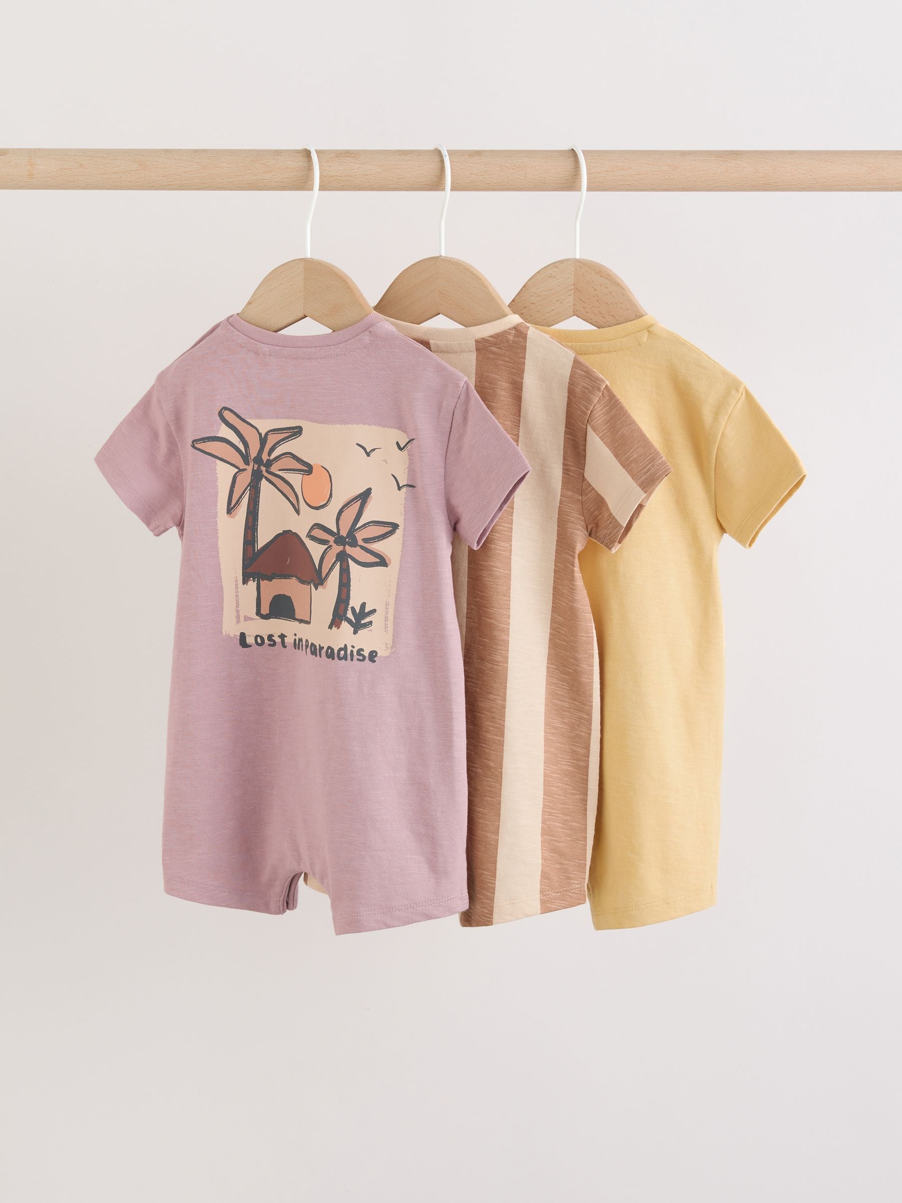 Neutral Palm Print Jersey Baby Rompers 3 Pack image 5