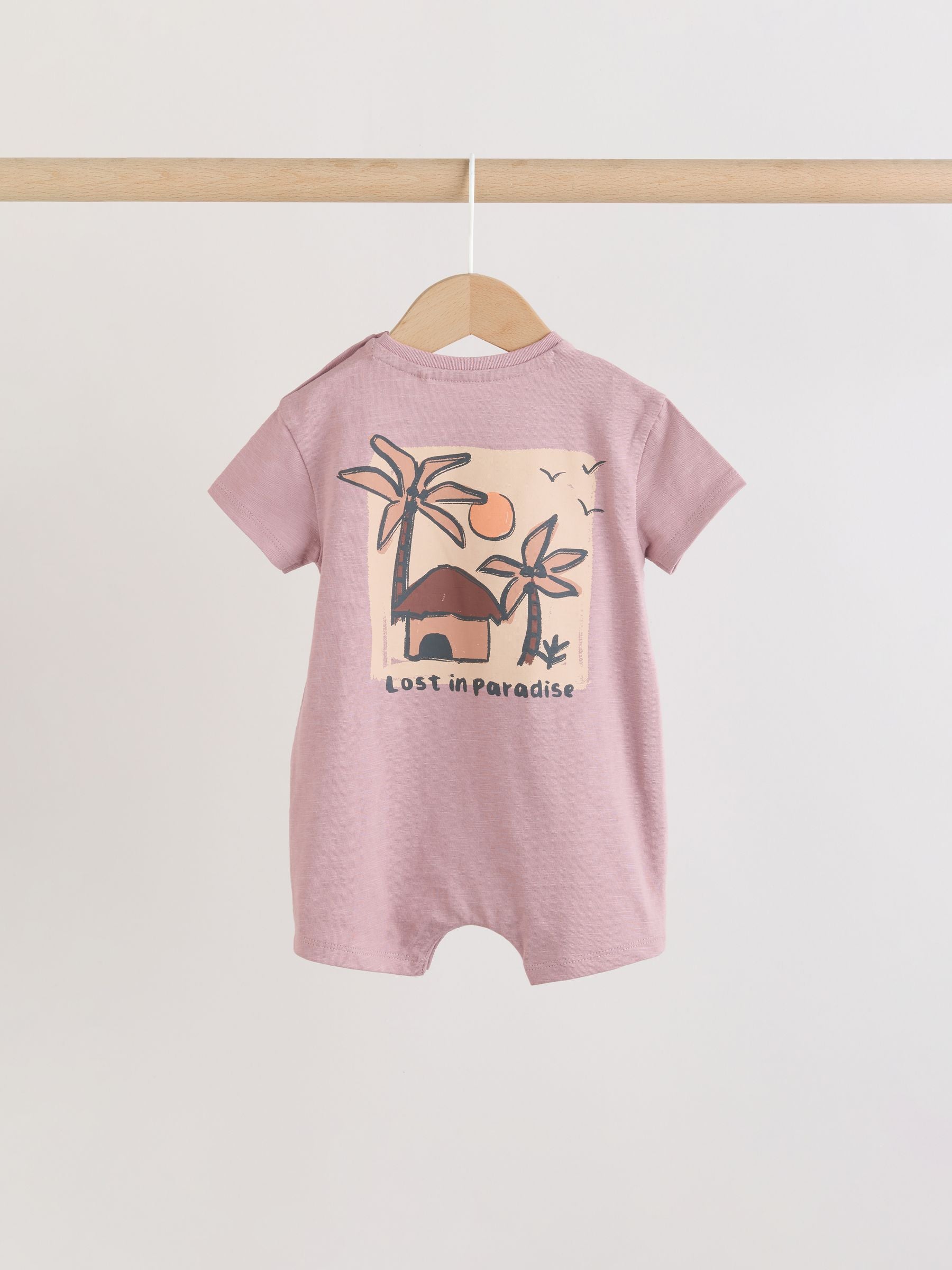 Neutral Palm Print Jersey Baby Rompers 3 Pack image 6