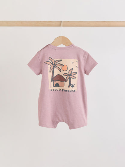 Neutral Palm Print Jersey Baby Rompers 3 Pack image 6