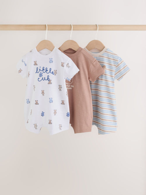 Blue/Brown Bear Jersey Baby Rompers 3 Pack image 1