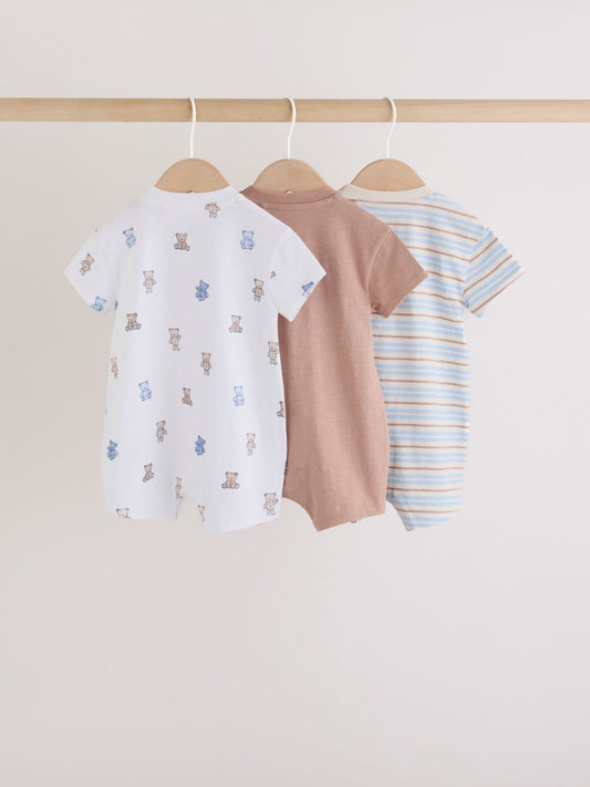 Blue/Brown Bear Jersey Baby Rompers 3 Pack image 2