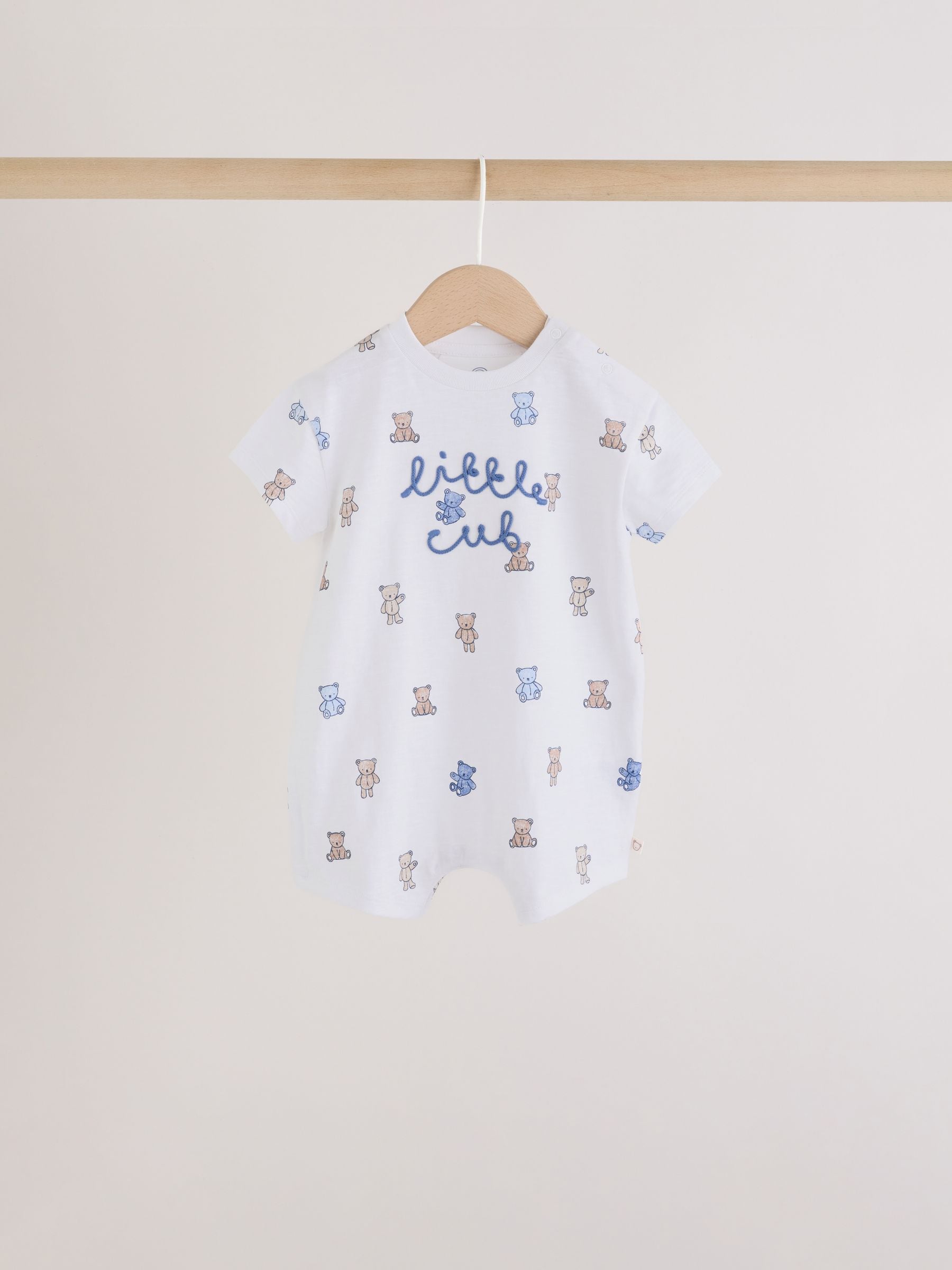 Blue/Brown Bear Jersey Baby Rompers 3 Pack image 3