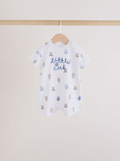 Blue/Brown Bear Jersey Baby Rompers 3 Pack image 3