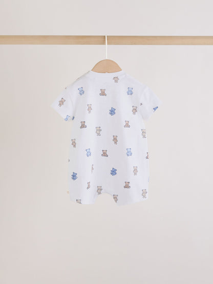 Blue/Brown Bear Jersey Baby Rompers 3 Pack image 4