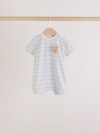 Blue/Brown Bear Jersey Baby Rompers 3 Pack image 5