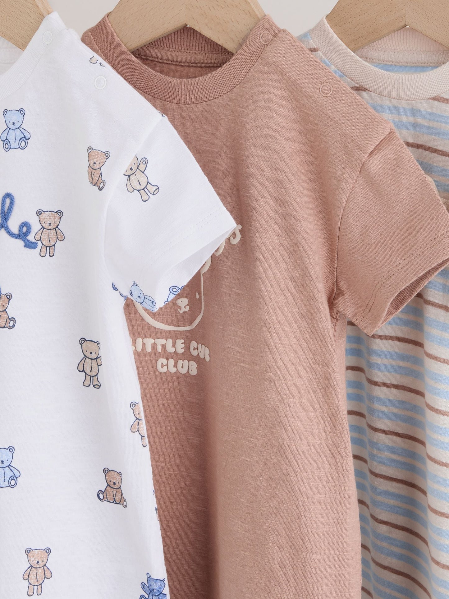 Blue/Brown Bear Jersey Baby Rompers 3 Pack image 7