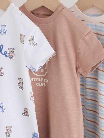 Blue/Brown Bear Jersey Baby Rompers 3 Pack image 7