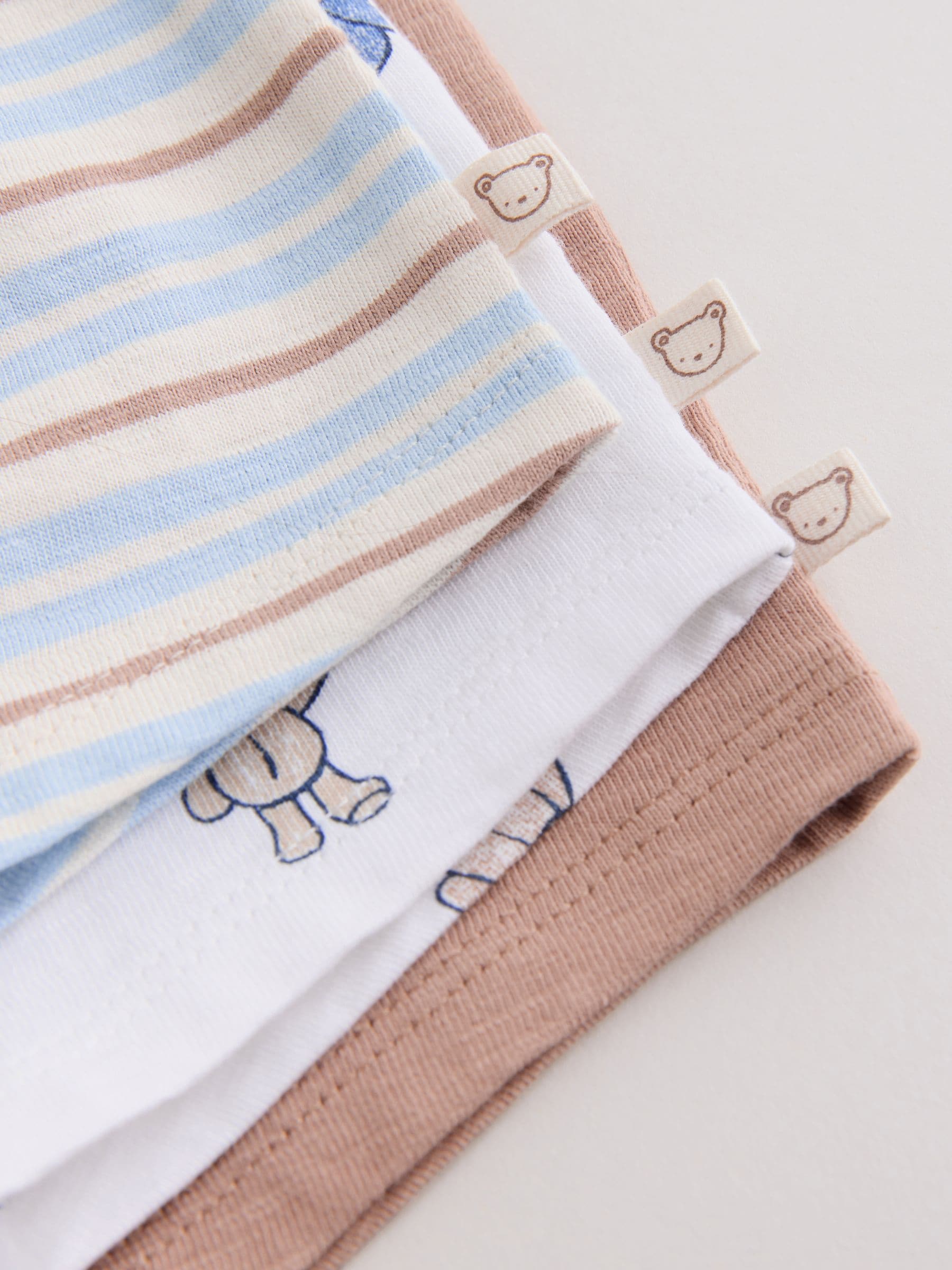 Blue/Brown Bear Jersey Baby Rompers 3 Pack image 8