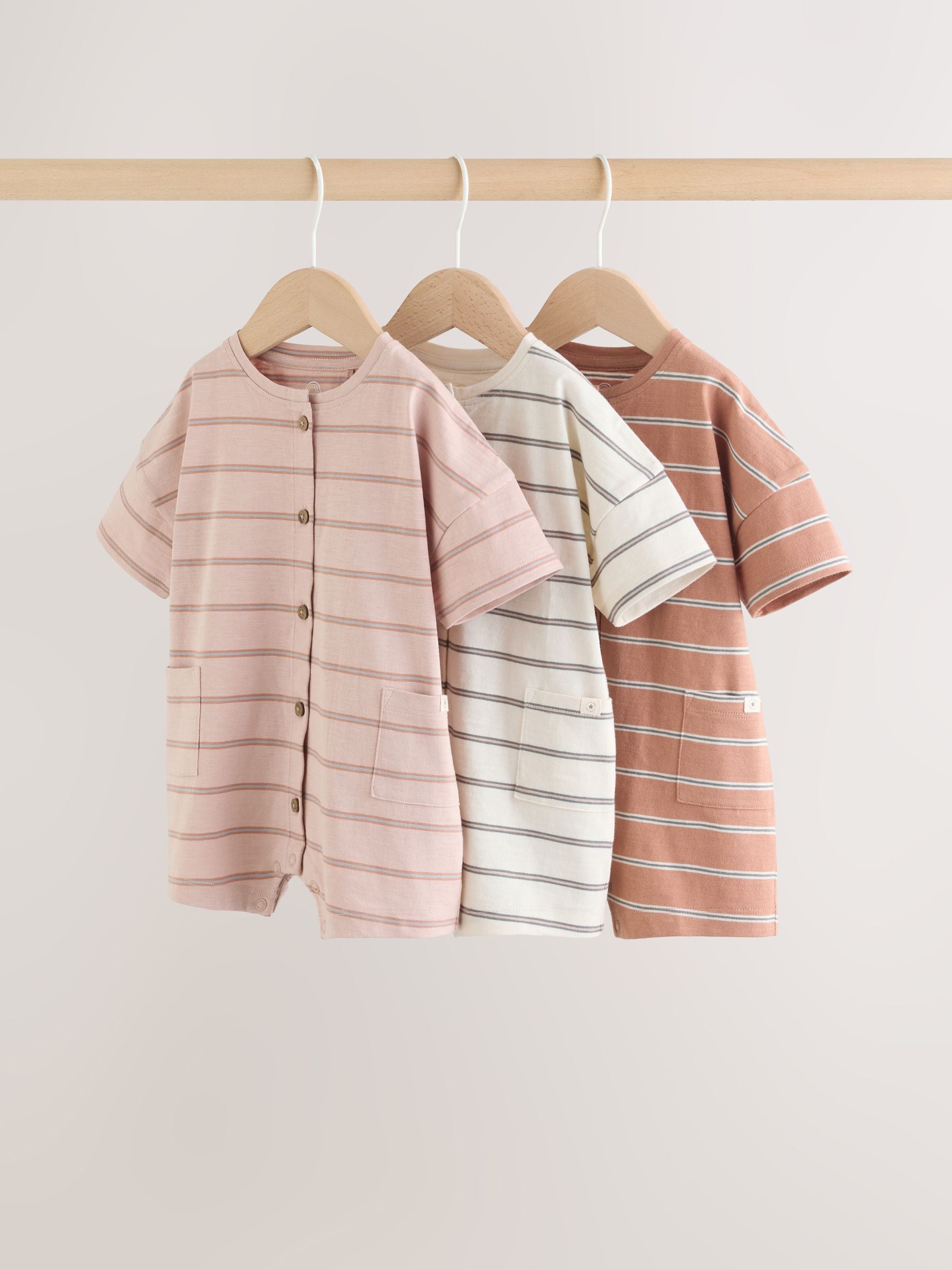 Neutral Stripe Jersey Baby Rompers 3 Pack image 1