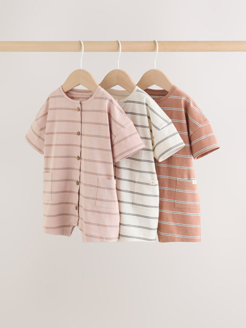 Neutral Stripe Jersey Baby Rompers 3 Pack image 1
