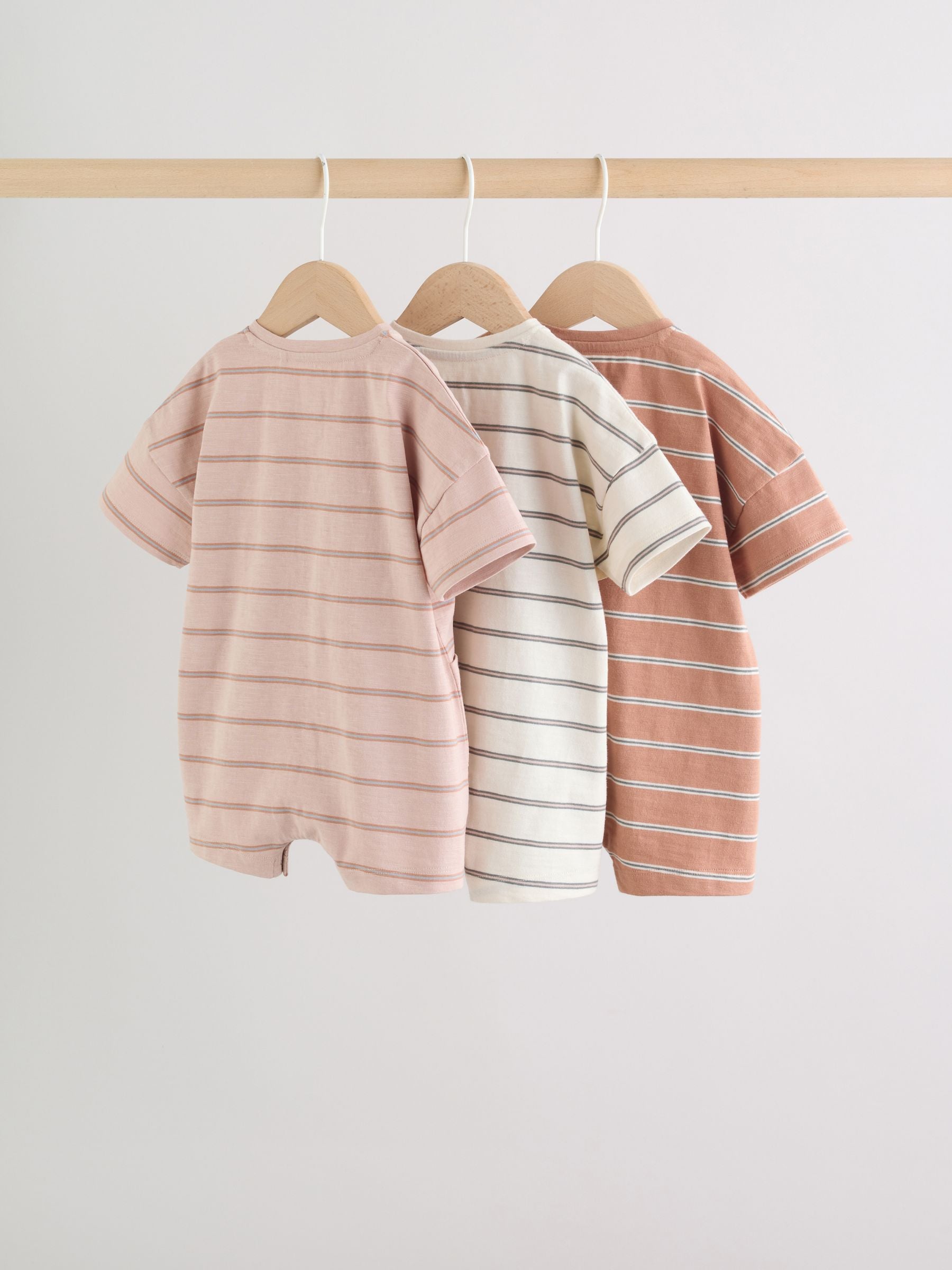 Neutral Stripe Jersey Baby Rompers 3 Pack image 2