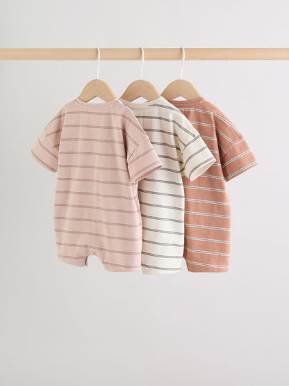 Neutral Stripe Jersey Baby Rompers 3 Pack image 2
