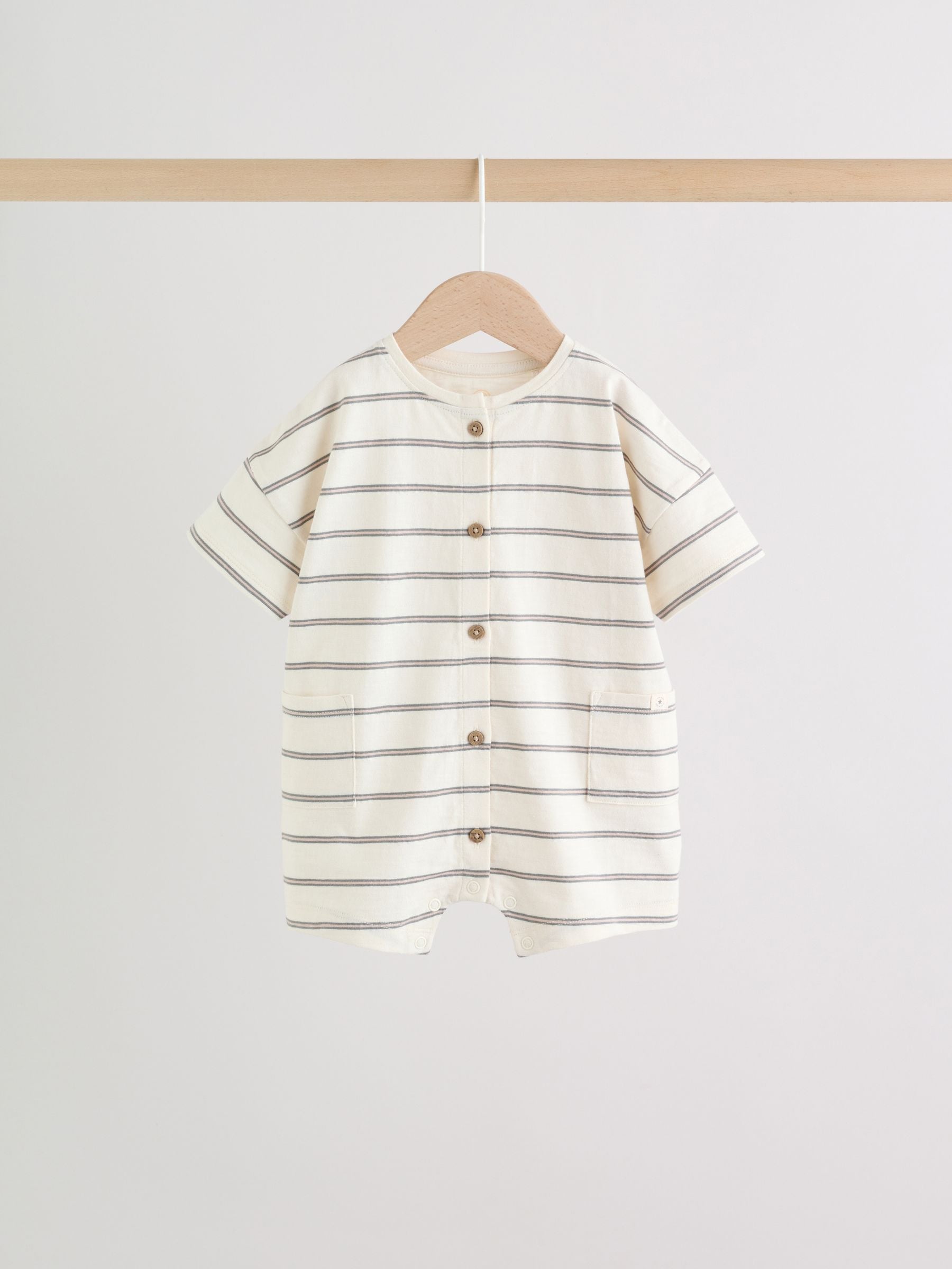 Neutral Stripe Jersey Baby Rompers 3 Pack image 5