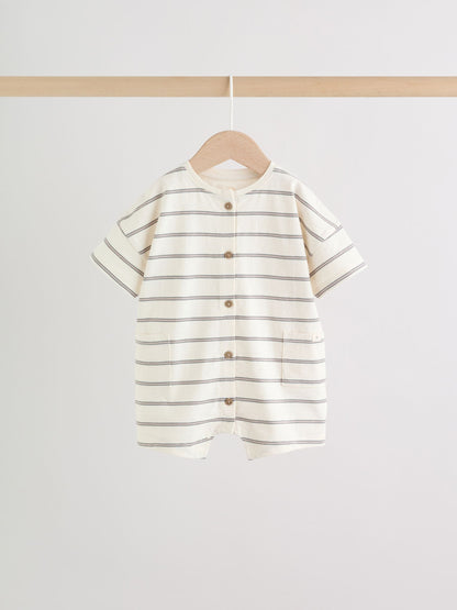 Neutral Stripe Jersey Baby Rompers 3 Pack image 5