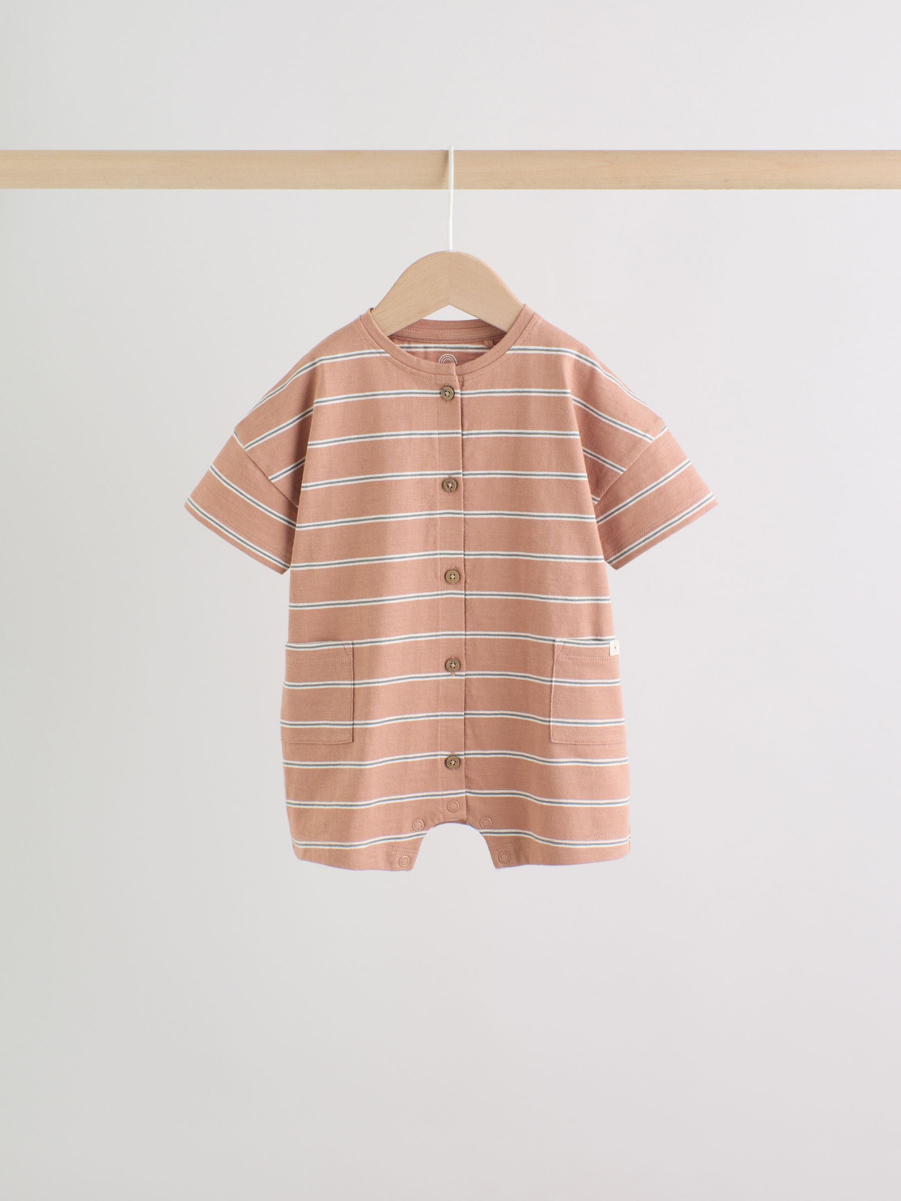 Neutral Stripe Jersey Baby Rompers 3 Pack image 6